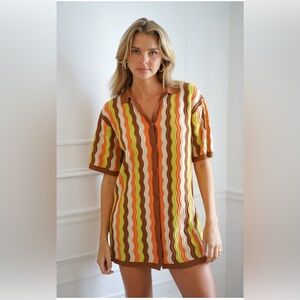 YLLW The Label Wavy Stripe Swim Coverup in Orange, Brown, Yellow